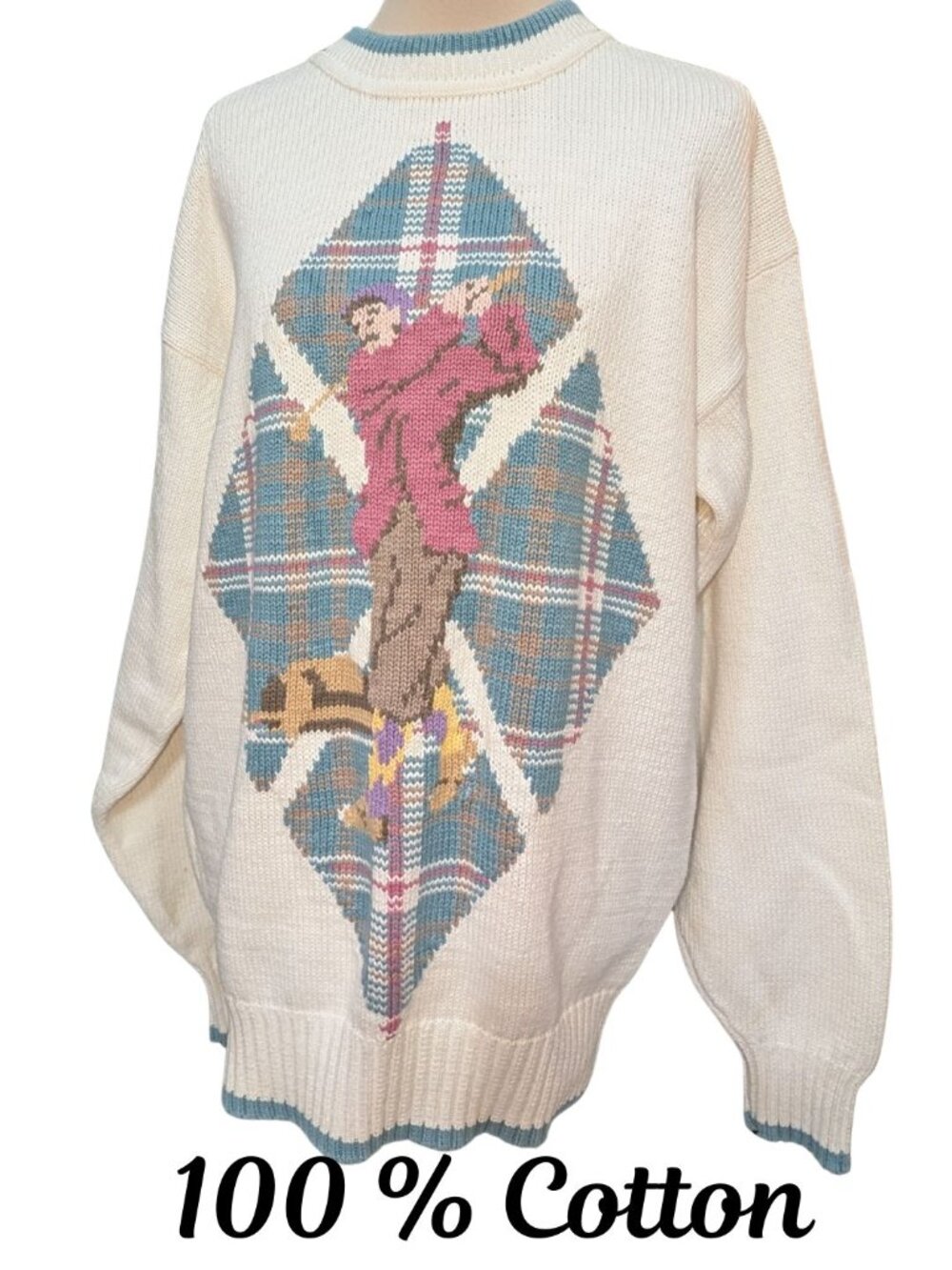 Vintage Gant Hand Intarsia Golf Knit Sweater 100% Cotton